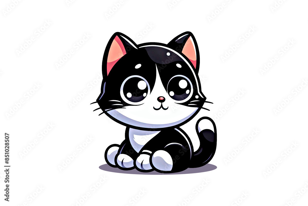 Cartoon cat with beautiful eyes, stylized and cute, bright colors, adorable on a white background Cartoon cat with beautiful eyes, stylized and cute, bright colors, adorable on a white background