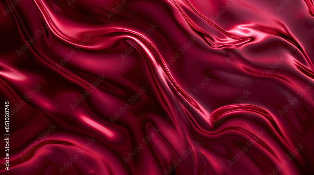Obraz premium 4k Amazing abstract maroon curved silk texture. 3d banner dark royal red color. Oil marble trendy dynamic art with glowing effect. Wavy fluid modern deluxe background. Passion lovely banner. Romantic