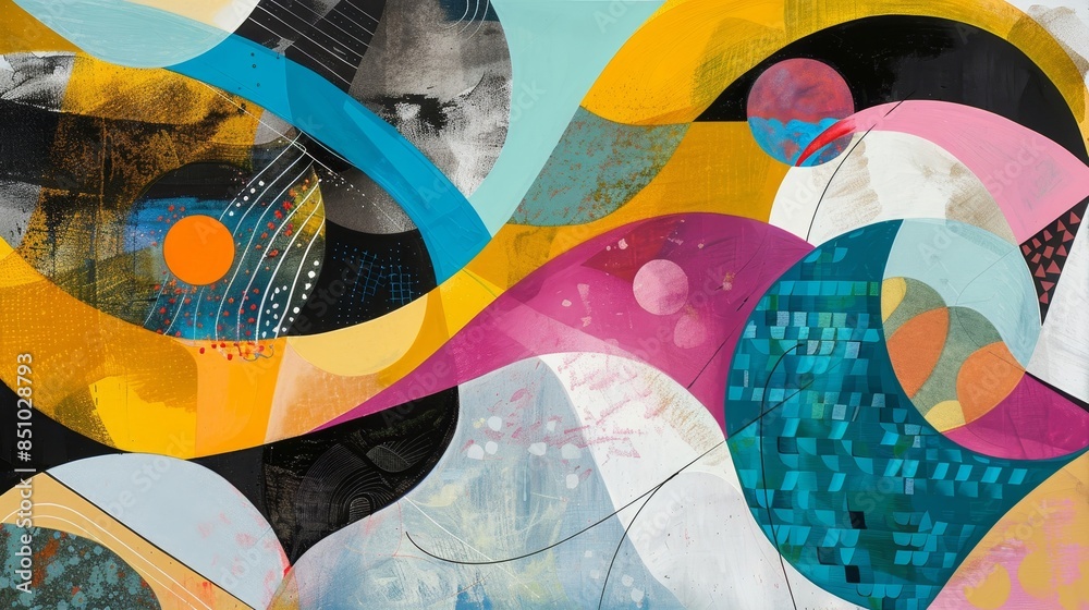 Fototapeta premium Dynamic composition of abstract shapes and playful textures