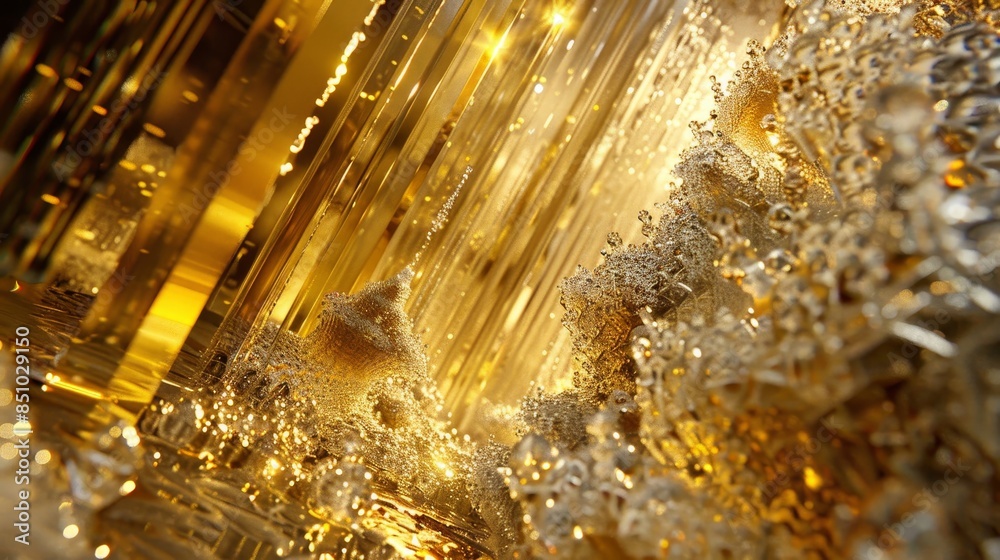 Obraz premium Shimmering liquid gold flowing through crystalline structures