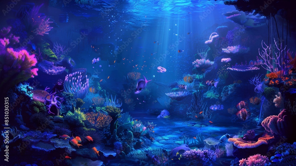Exotic marine life and vibrant coral reefs in an underwater scene Exotic marine life and vibrant coral reefs in an underwater scene