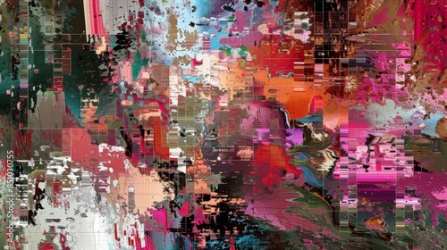 Glitching and distorting pixelated fragments in a digital collage