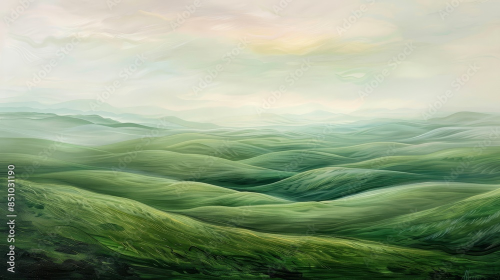 Emerald-green hills under pastel sky create ethereal landscape Emerald-green hills under pastel sky create ethereal landscape