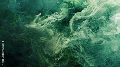 Green smoke tendrils swirl in abstract art evoking mystery and magic