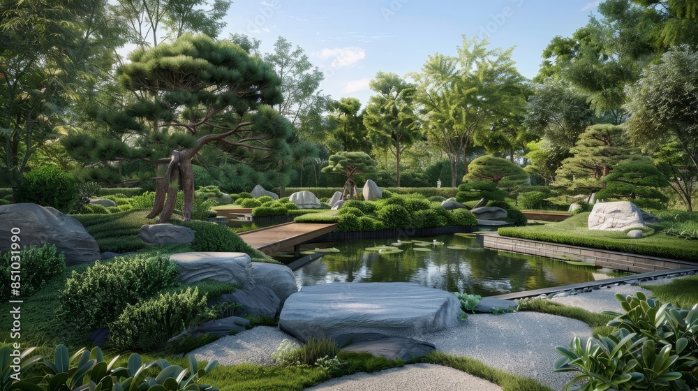 Zen garden with bonsai trees and tranquil ponds a serene urban oasis Zen garden with bonsai trees and tranquil ponds a serene urban oasis