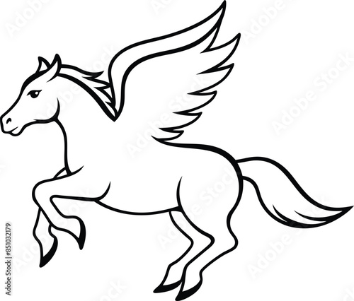 Vector image of a silhouette of a mythical creature of pegasus on a white background.