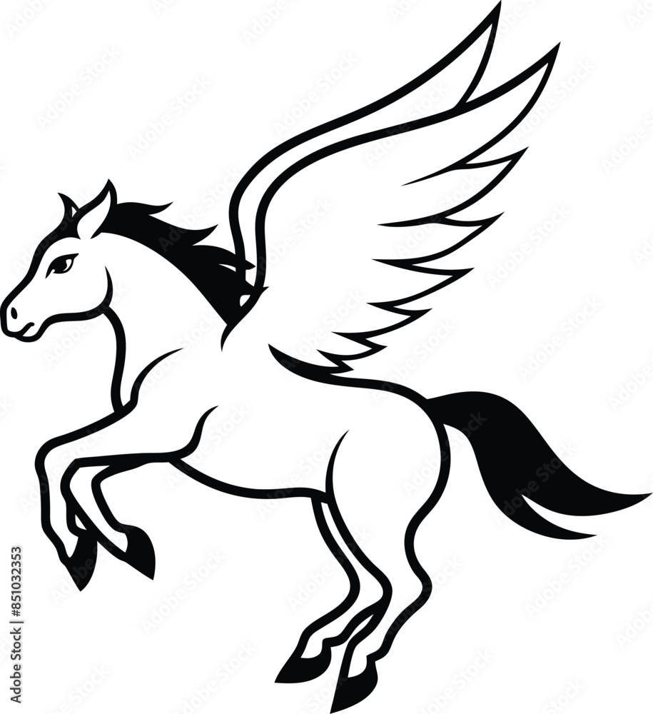 Vector image of a silhouette of a mythical creature of pegasus on a white background. Vector image of a silhouette of a mythical creature of pegasus on a white background.