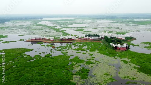 Aerial view of  palace neermahal is a former royal palace built by maharaja of tripura kingdom bir bikram kishore manikya debbarma of the erstwhile kingdom of  tripura in India. photo