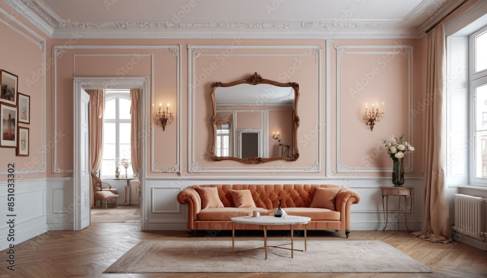 Charming Salon: European Elegance Gracing the Empty Wall, Generative AI Charming Salon: European Elegance Gracing the Empty Wall, Generative AI