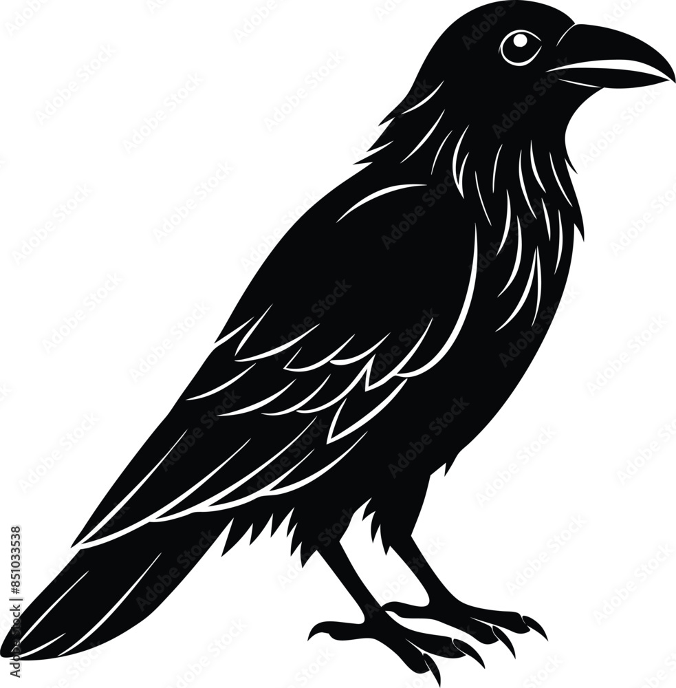 raven black and white illustration vector