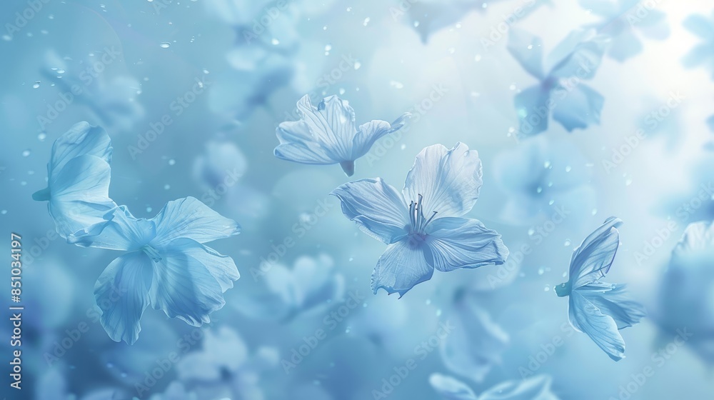Fototapeta premium Blue petals in hazy dreamlike atmosphere evoking tranquility