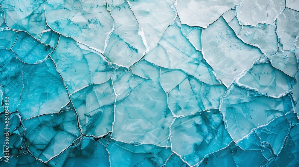Fototapeta premium Cracked ice texture in shades of blue cool tranquility