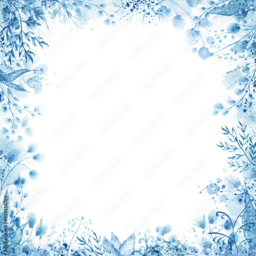 Frame with leaves and other botanical elements painted with watercolors Frame with leaves and other botanical elements painted with watercolors