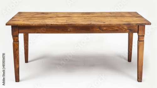 wooden table set apart against a white backdrop. dining table . © Zahid
