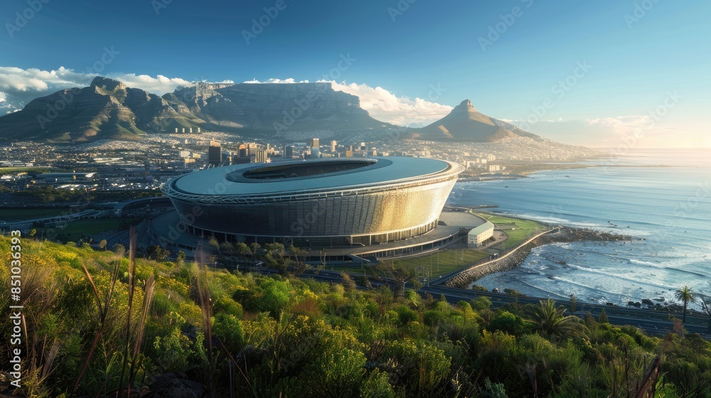 Obraz premium Stadium Building. Capetown City Landscape with Panoramic Sea View