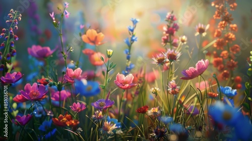 A kaleidoscope of colors in a field of wildflowers, forming a vibrant tapestry of nature's expression..jpeg © Rafia