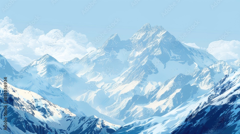 Fototapeta premium Snowy mountains landscape for travel and alpinism with copy space