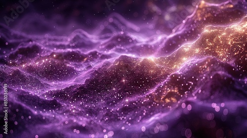  Purple and yellow waves with stars in center, blurred mountain in backdrop