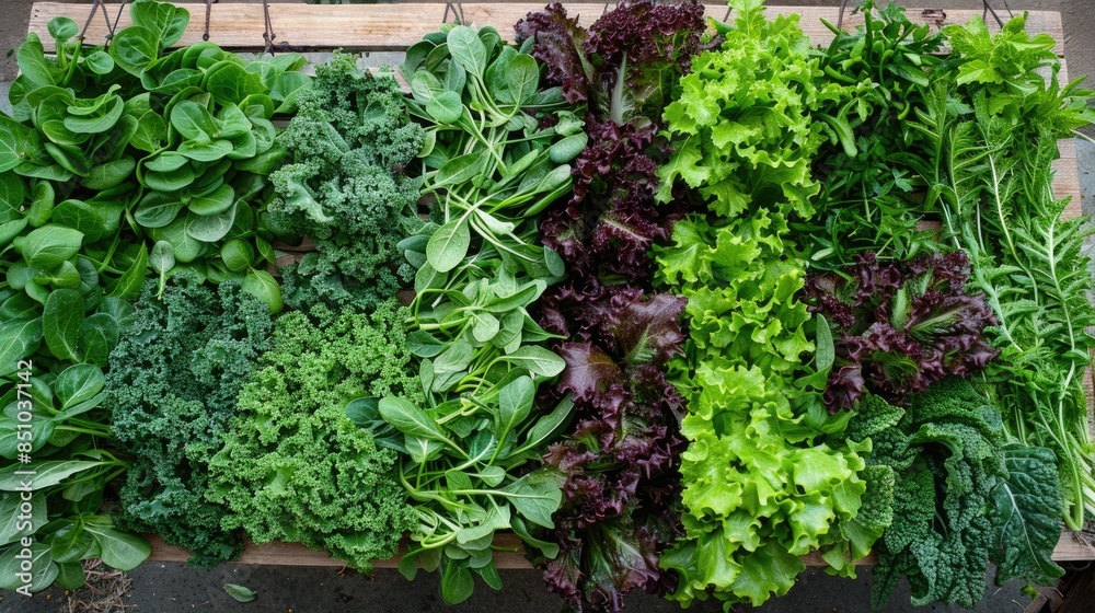 Farmers Market Greens. Fresh Edible Plants Displayed in Portland, Oregon Market