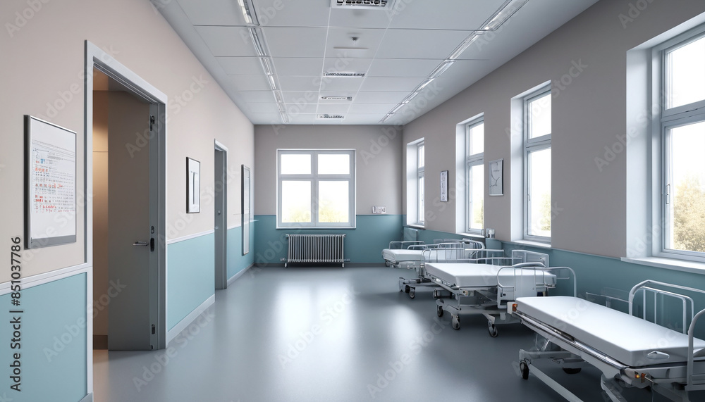 Fototapeta premium Calm Infirmary: Empty Wall Division in Hospital Setting, Fostering Neutral Calmness, Generative AI