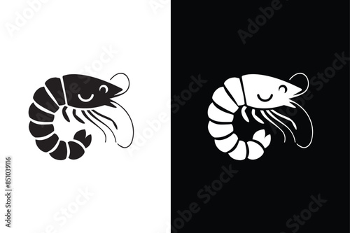Shrimp and prawn icons vector, filled flat sign, solid pictogram isolated on white black background