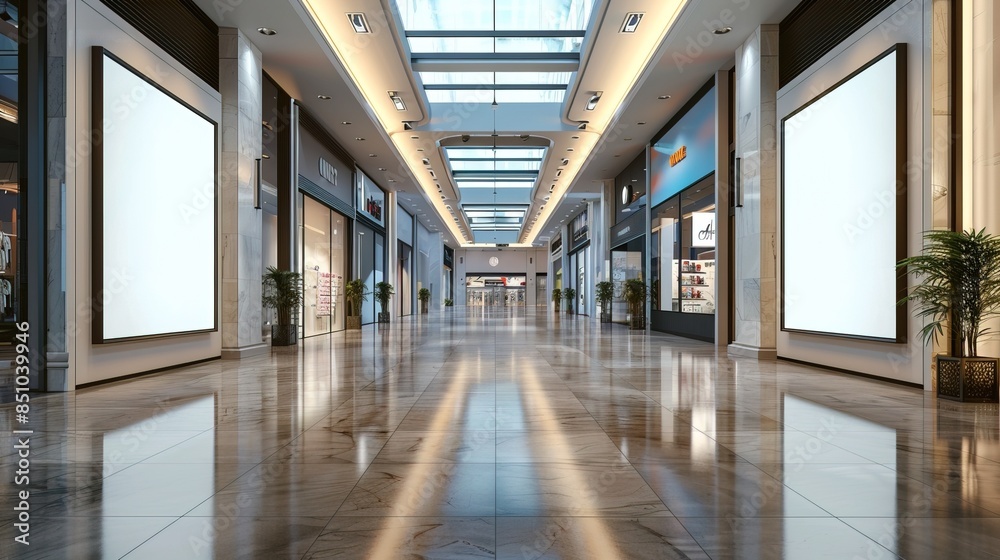 Department store with blank space board for service and product advertisement Department store with blank space board for service and product advertisement