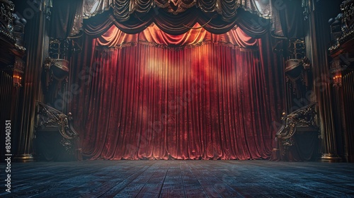 Grimdark stage curtains, downstage and main valance of theatre photo