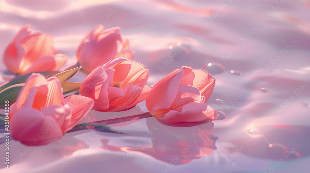 Tulips Floating In A Pool of Water, Pink Wallpaper, Calming, Aesthetic Photography. Tulips Floating In A Pool of Water, Pink Wallpaper, Calming, Aesthetic Photography.