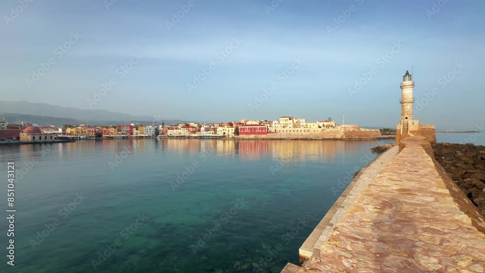 Beautiful Old city, Greece and best scenic places - panorama of picturesque old town Chania. Crete island, Panoramic of the old Venetian port and lighthouse during the blue hour, Travel Concepts Beautiful Old city, Greece and best scenic places - panorama of picturesque old town Chania. Crete island, Panoramic of the old Venetian port and lighthouse during the blue hour, Travel Concepts