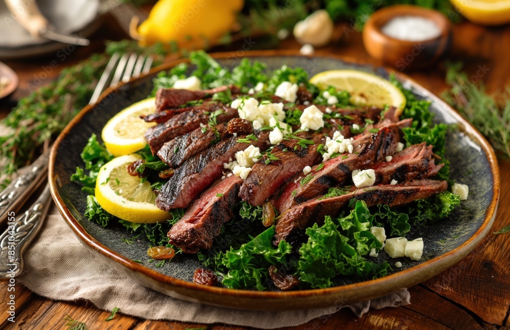 Grilled Skirt Steak Salad with Kale and Feta Grilled Skirt Steak Salad with Kale and Feta