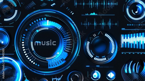 A waveform of voice signal, circle sound, voice equalizer. A frequency audio waveform, music circle wave, and voice graph signal displayed in a HUD and in a futuristic style. Flow equalizer.