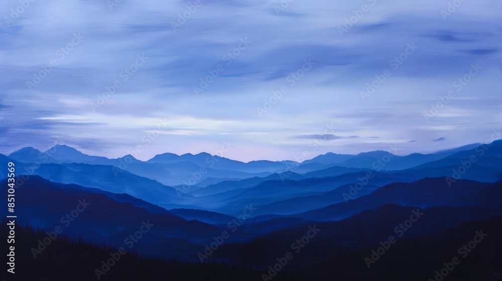 Blurry image of twilight mountains indigo and azure sky Blurry image of twilight mountains indigo and azure sky