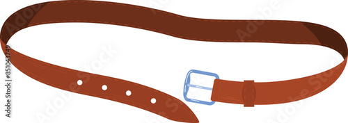 Brown leather belt vector illustration isolated white background. Cartoon style brown belt buckle clothes accessory. Male fashion leather silver buckle