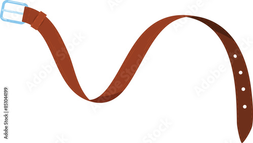 Brown leather belt cartoon illustration isolated white background. Curved flexible brown belt buckle cartoon graphic. Casual accessory leather simple drawing