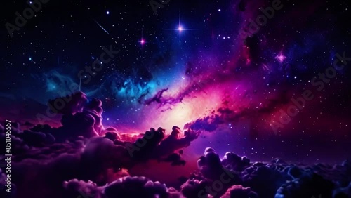 Deep blues, purples, and pinks with glittering stars and cosmic dust, creating a galactic feel, 4k High-Quality photo