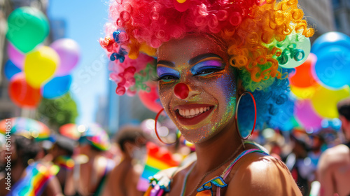 Witness the playful charm of a clown with a ball in this vibrant scene. Dressed in a colorful costume, the clown's joyful expression and skillful juggling create a lively and entertaining atmosphere. 