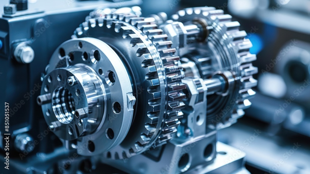 Fototapeta premium A close-up of a complex industrial machine featuring intricate gears and precision engineering