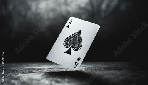 ace of spades, photograph of ace of spade playing card falling to the ground in the dark