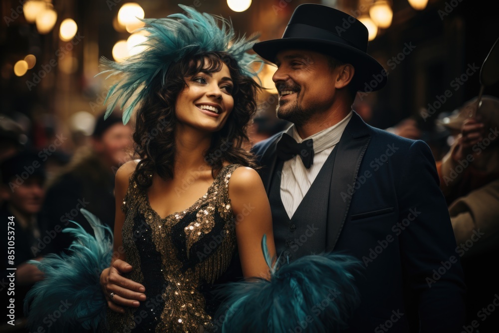 Naklejka premium Flapper lifestyle, dress, and cultural evolution of the 1920s, 30s, and 40s: Embracing prohibition, jazz age elegance, and the daring spirit of an Era in Fashion, nightlife, and social transformation.