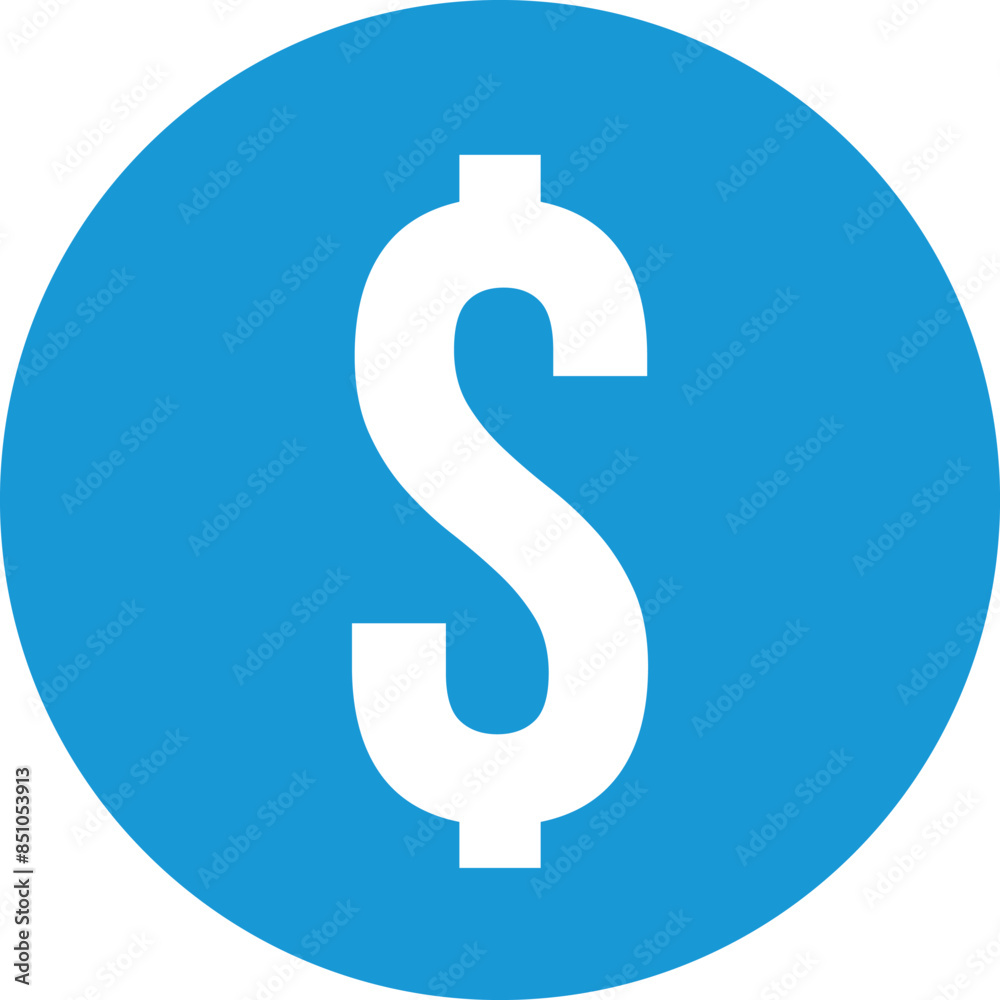 White dollar sign center blue circular background. Currency symbol finance money business economics prominent. Isolated white background high contrast pleasing visual vector illustration White dollar sign center blue circular background. Currency symbol finance money business economics prominent. Isolated white background high contrast pleasing visual vector illustration