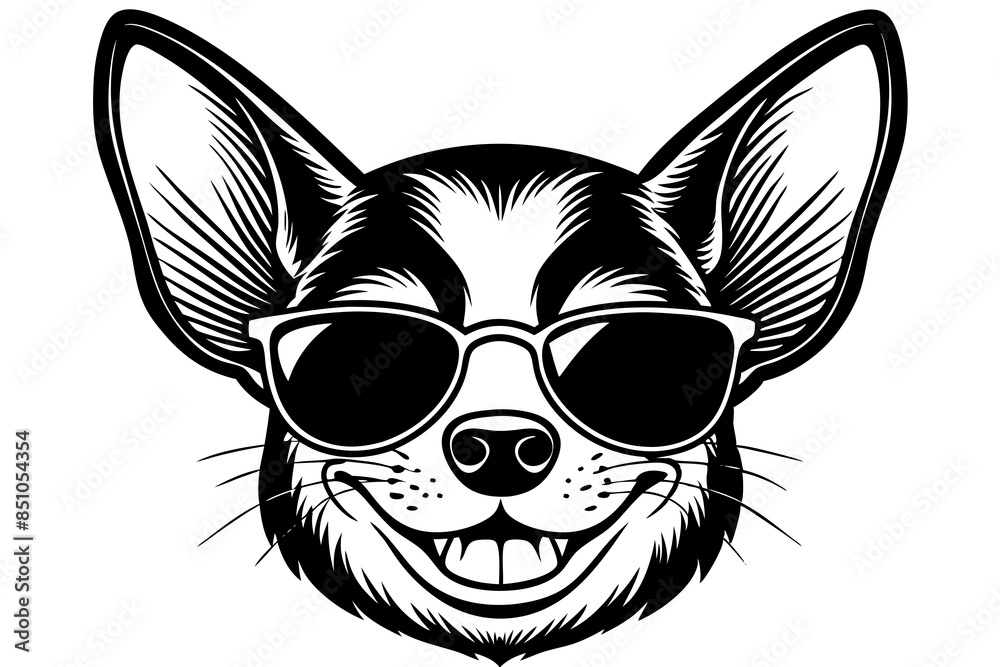 Naklejka premium smile chihuahua head with sunglasses illustration