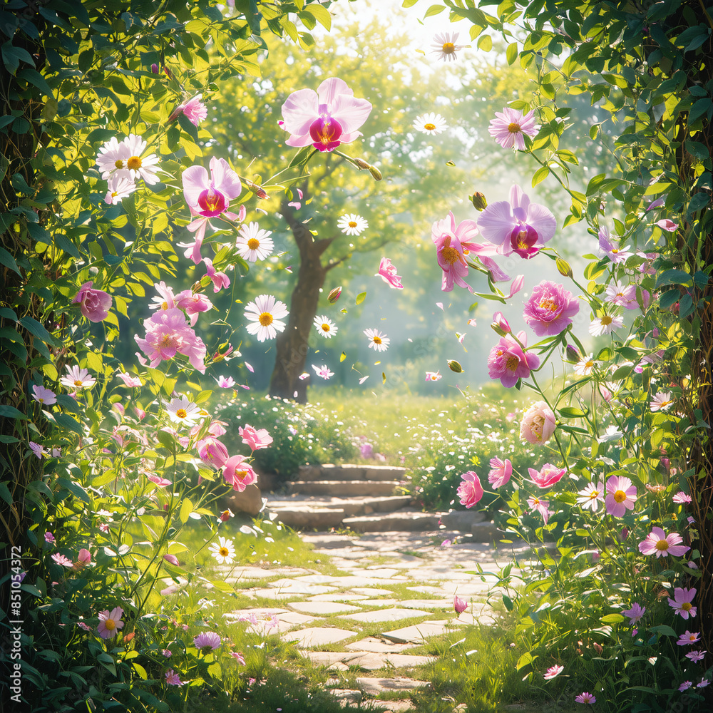 Obraz premium Whimsical Flower Garden with Gravity Defying Blooms