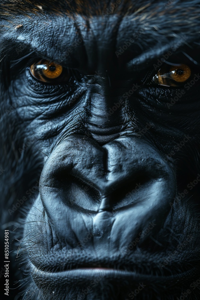 Gorilla: A shot of a gorilla's facial features, capturing its powerful build and expression. Gorilla: A shot of a gorilla's facial features, capturing its powerful build and expression.