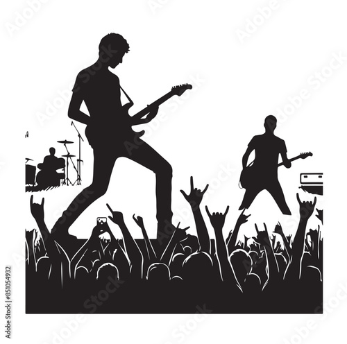guitarist silhouette. Vector silhouette of guitarist on white background. black silhouette guitarist isolated on white background. hand drawn man playing guitar.