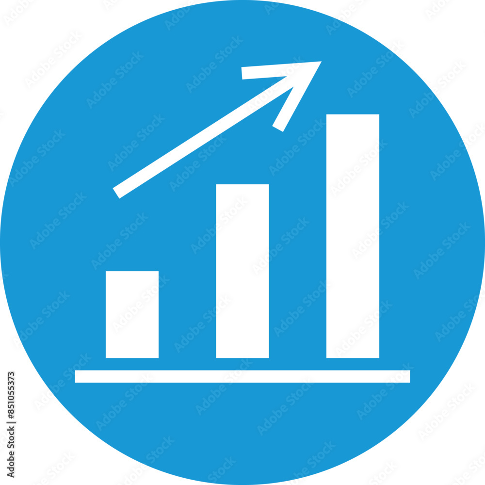 Growing bar chart display statistics, upward trend, vector illustration, isolated white background. Business data representation, increasing success, upward graph, blue circle background. Graph Growing bar chart display statistics, upward trend, vector illustration, isolated white background. Business data representation, increasing success, upward graph, blue circle background. Graph