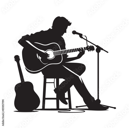 guitarist silhouette. Vector silhouette of guitarist on white background. black silhouette guitarist isolated on white background. hand drawn man playing guitar.