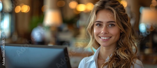 Smiling Woman in a Cafe Setting