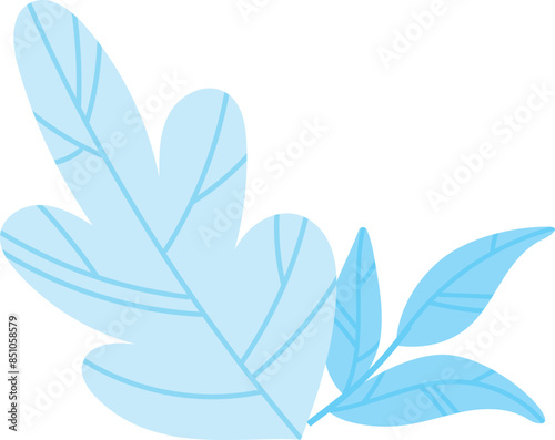 Abstract leaf design illustration, perfect nature botanical themes. Blue palm fern leaves graphic, minimalistic style isolated white background. Ideal ecofriendly, decorative, organic projects