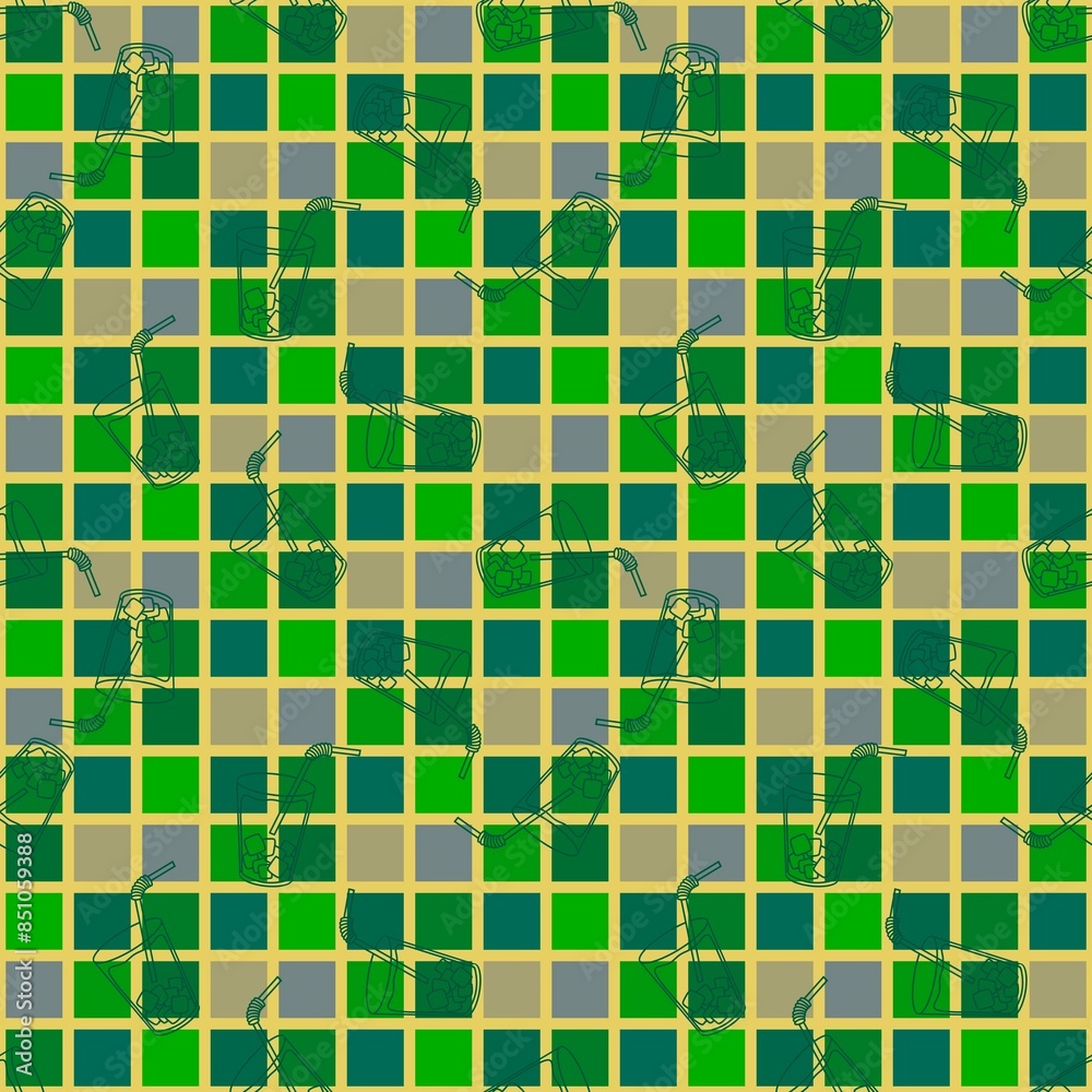 Fototapeta premium Summer drink seamless cocktails cartoon ice pattern for wrapping paper