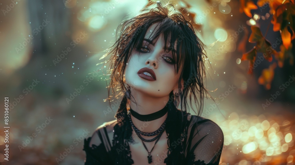 Goth style inspired brunette female Portrait, fashion and make-up style shoot. Gothic, Goth, Emo, New Wave, Dark style fashion. Dark smokey make-up, red lipstick. Dramatic. Elegant. Goth style inspired brunette female Portrait, fashion and make-up style shoot. Gothic, Goth, Emo, New Wave, Dark style fashion. Dark smokey make-up, red lipstick. Dramatic. Elegant.